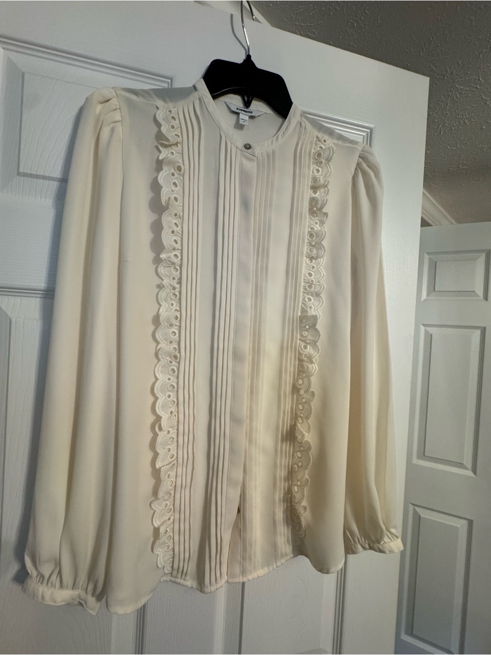 Express Cream Lace-Trim Pintuck Blouse